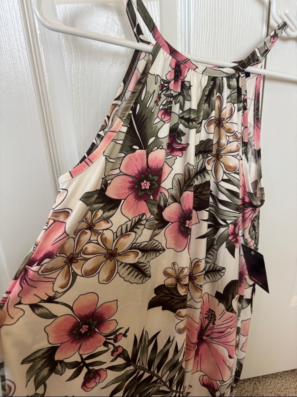 Floral Halter Midi Dress in White and Pink - Picture 3 of 3